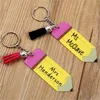 Pencil Christmas Keychain Favor Acrylic Tassel Key Ring Santa Claus Festival Gift Home Hanging Pendent