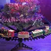 크리스마스 장식 2022 아이들을위한 전기 레일 자동차 기차 장난감 조립 크리스마스 선물 소리 음악을 가진 나무를 설정