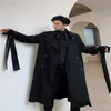 Mens Trench Coats Black Tassel Ribbon Lapel Man Double Breasted Long Men Mid-length Clothes Overcoat Sleeve B466 Men's