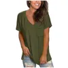 Dames Zomer Korte Mouw Vneck T-shirts Side Splitsen Casual Tops Comfort Losse Montage Blouse