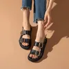 Beautoday sandaler kvinnor äkta ko läder metall detaljerad ankel spänne band sommar strand damer låg häl skor handgjorda 38128 k78