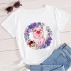 T-Shirt Femme Série Cochon Creative Wonen Streetwear Moderne Couronne De Fleurs Violettes Vêtements Imprimés Design Exquis