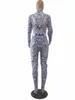 여성용 Jumpsuits Rompers 섹시한 페이즐리 빈티지 3D 인쇄 Bodycon Jumpsuit 여성 긴 소매 터틀넥 바지 클럽 파티 Playsuit 3XL