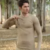 Мужская футболка высокая эластичное качество хлопчатобумажная спандекс с длинным рукавом стройная футболка мужской военный стиль одежды мода Tee Tops Men 210518