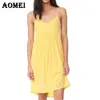 클리어런스 노란색 슬립 드레스 스파게티 스트랩 코튼 캐주얼 여성 여름 잠옷 홈 드레스 느슨한 여자 미니 튜닉 210527