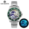 San Martin Diver Water Ghost Luxury Sapphire Crystal Men Automatic Mechanical Watches Ceramic Bezel 20Bar Luminous Date Window 210804