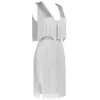 Summer Women's Chic Silver Fringed Mini Dress Sexy V-neck Celebrity Party Bandage Oil Printed 210525