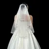 Brudslöjor Tulle Crinkle Hem Wedding Veil Short Mantilla Bride Head Tillbehör med kam