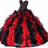 2022 Ball Gown Red And Black Sweet 16 Quinceanera Dress Gold Appliques Formal Party Gown Vestidos De 16 Anos QC1262307C