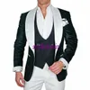 Высокое качество One Button Button Purple / Navy Blue / Black Groom Tuxedos Shawal Отворачивает свадьба / выпускной / ужин Женихные Мужские костюмы Blazer (куртка + брюки + жилет + галстук) W1400