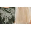 Summer Women Vintage Velvet Embroidery Short Sleeve T Shirt+ Elastic Waist Mesh Mid Calf Skirts 2pcs Set Suit 210520