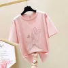 L-4XL plus Größe Frauen Harajuku T-Shirt Top Kurzarm O Hals lose lässig Diamant rosa weibliche T-Shirt übergroße T-Shirt 210604