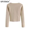 Women Fashion With Sweetheart Neck Cropped Knitted Sweater Long Sleeve Fitted Female Pullovers Chic Tops 210420