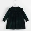 1-8 år Baby Girls Dress Spring Solid Färg Långärmad Toddler Velour Klänningar Söta Kids Velvet Kläder Prinsessan Ruffles Klänningar Q0716