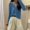 Retro Eisseide V-Ausschnitt Strickjacke Damen Sonnenschutzhemd Casual Tops Sommer Koreanische Modekleidung 210520