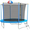 8ft Trampolino per bambini con recinzione di sicurezza rete, canestro da basket e scala, facile assemblaggio rotondo all'aperto trampolino ricreativo US A31 A31