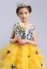 Meisje jurken kralen roos cupcake mooie gele kinderen bruiloft baljurk bloem kleine meisjes partij pageant glitz met vlinders