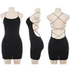 Casual Dresses 2022 Summer Women Sexy Backless Spaghetti Strap Night Club Dress Sleeveless Fashion Party Mini Black White