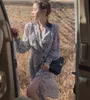 spring style split V-neck waist slimming casual long skirt age-reducing western leopard print dress 210429