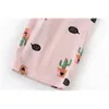 Pijamas para mujer, ropa de dormir de algodón de punto con estampado de cactus, conjunto de 2 uds de talla grande, manga corta, salón, verano fino T13812A 210421