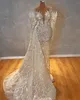 Arabo Aso Ebi 2021 Abiti da sposa sexy eleganti e lussuosi Abiti da sposa in pizzo con perline trasparenti ZJ253