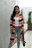 Femmes Automne Couleur Écrim à rayures Long Cardigan Coat Mode Casual Coréen Poche Lâche manches longues manteau d'extérieur Hauts Femme 210412