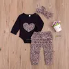 0-18M Autumn Spring Leopard born Infant Baby Girls Clothes Set Heart Long Sleeve Romper Ruffles Pants Outfits 210515