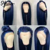 Perucas dianteiras de renda retas para mulheres negras cinza / escuro azul máquina transparente máquina fez simulação brasileira cabelo humano peruca sintética