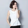 Blanc noir en mousseline de soie Blouse coréenne hauts sans manche femmes Blusas Mujer De Moda été vêtements décontractés 9071 50 210506