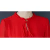 عارضة فساتين الشيفون اللباس المرأة الأحمر الأسود M-5XL زائد الحجم طويل الأكمام 2021 الربيع الصيف الكورية القوس الياقة حزب ضئيلة maxi LR789