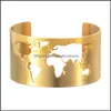 Braccialetti rigidi Gioielli Mappa del mondo Braccialetti ritagliati Braccialetti da viaggio Pace 35 mm di larghezza Incisione laser Angolo del cerchio in acciaio inossidabile lucidato ad alta Y112