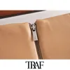 Traf Women Fashion with Seams Faux Leather Office Wear Mini Kjol Vintage High midja Bak Back Zipper Kvinnliga kjolar Mujer 210415