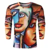 Męskie Koszulki Feitong 3d Twarzy Drukowane Artystyczne Tshirt Mężczyźni Wiosna Summer Casual Slim Long Rękaw T Shirt Top Male Tee Swetry