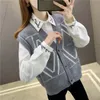 Korean version of the spring and autumn V-neck diamond color matching jacquard vest knitted cardigan women sweater 210427