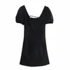 Summer Women Backless Black Linen Mini Dress Female Puff Sleeve Clothes Casual Lady Slim Vestido D7736 210430