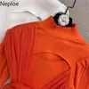 Neploe Suavers Mulheres Meio Turtleneck Gaze Malha Sexy Pullovers Slim Fit Curto Jumper Coreano Moda Sueter Tops 4G294 210422
