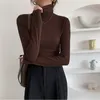 2022 Новое осеннее зимнее вязание Slim Turtleneck Sweater Сплошное дно с длинным рукавом минималистские женщины -пуловер.