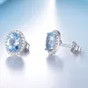 UMCHO Blue Topaz Stud For Women Solid 925 Sterling Silver Earrings Girl Fashion Gemstone Jewelry Wedding Party Gift