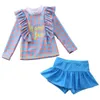 Swimsuit Girls UV Protection Bathing Child Long Sleeve Children Swimming Suit Toddler Baby Girl Kids Swimwear 2 Pcs 210417