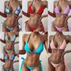 7 colors ladies summer swimwear separated type pure color halter-neck crystal diamond inlaid sexy backless bikini strap swimsuit Triangle two-piece bathing suit