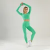 Yoga Outfit Fitness Costumes Femmes Manches longues Top Line Modèle Leggings sans couture 2 pièces Ensemble de sport Femme Survêtements Vêtements de sport