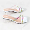 Summer Women Shoes PVC Rainbow Strappy Sandals Women Slipper Comfortable Casual Shoes Female Slides Clear Crystal Square Heel Y0721
