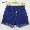 Liooil Black White Red Denim Shorts Cotton High Waisted Button Pockets Skinny Women Summer Sexy Jean 210719