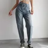 Womengaga Street Dżinsy Wysokiej talii Luźne Odchudzanie Proste Szerokie Spodnie Nogi Casual Nieregularny Denim Damskie NX6O 210603