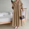 Kadın Bahar Yaz Elbise Boy Kapüşonlu Yüksek Bel Kore Zarif Vintage Pileli 3 Renk Uzun Elbise DR2226 210527