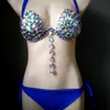 7 Heldere Kleur Bikini Set Vrouwen Diamante Carnaval Beha Strass Sexy Nachtclub Slipje Festival Wear Burning Man Outfit Q0705243W