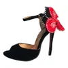 El yapımı Bayan Gerçek Fotoğraflar Yüksek Topuklu Sandalet Siyah Çocuk Süet Çiçek Peep-Toe Büyük Boy 35-47 Akşam Sumemr Moda Günlük Ayakkabı D644