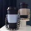 PU Leather Owhare Coups Holder Glass Glass Protable Leather Case Friendly Friendly Coffe Cup Bag Woving Detachable Chain Cover للسفر