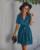 Summer Dress Boho Style Ruffle Bow Dress Fashion Short Sleeve V-neck Polka Dot A-line Elegant Party Dress Sundress Vestidos 210521