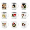 Christmas Enamel mugg Sublime kaffe mjölk koppar 350ml Vit DIY Outdoor Travel Tea Cup Heat Transfer Coating Handtag Cups